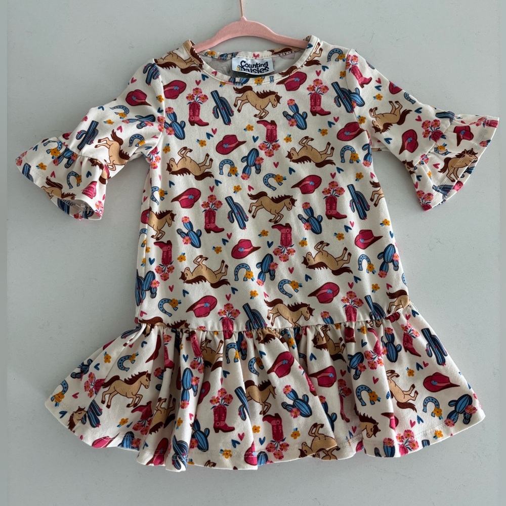 Cowgirl Print Dress with Ruffle Hem Size 2T